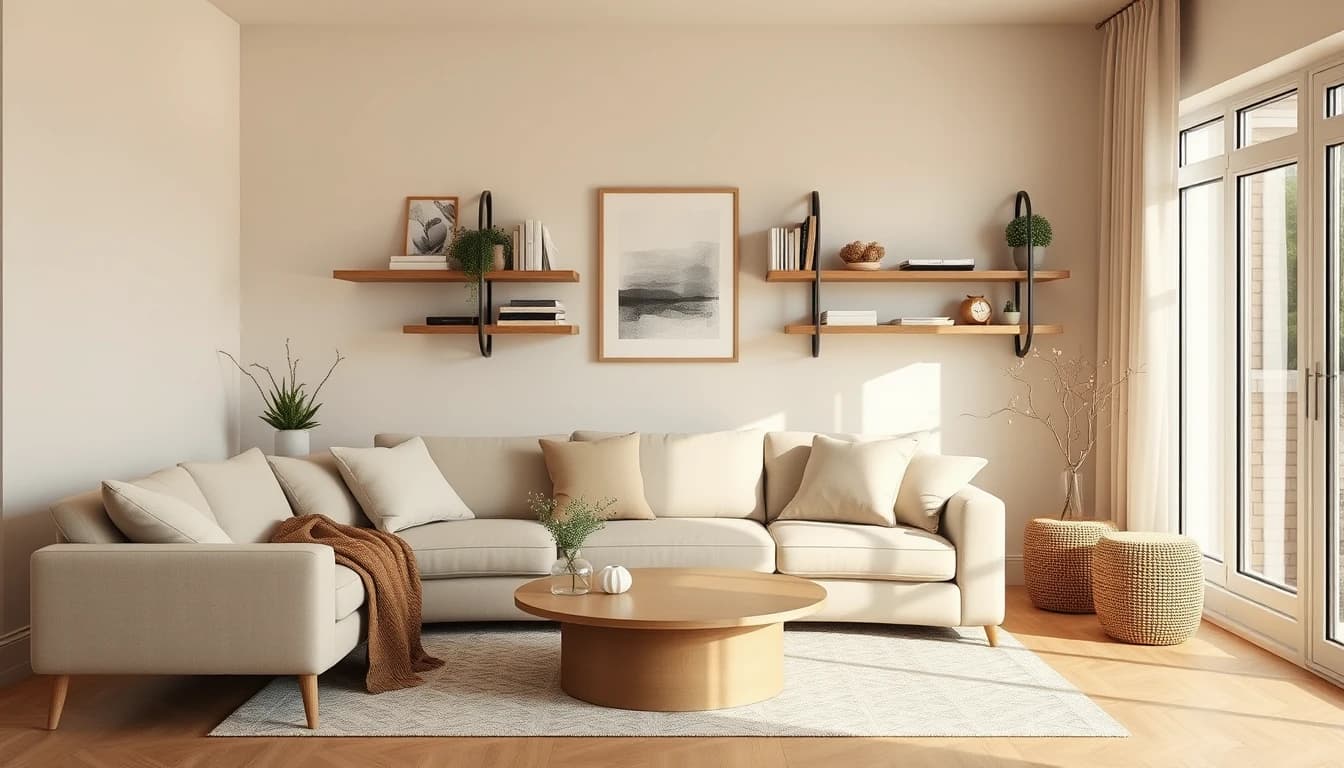 Salon chaleureux redécoré par le designer d'intérieur IA de DecorAI