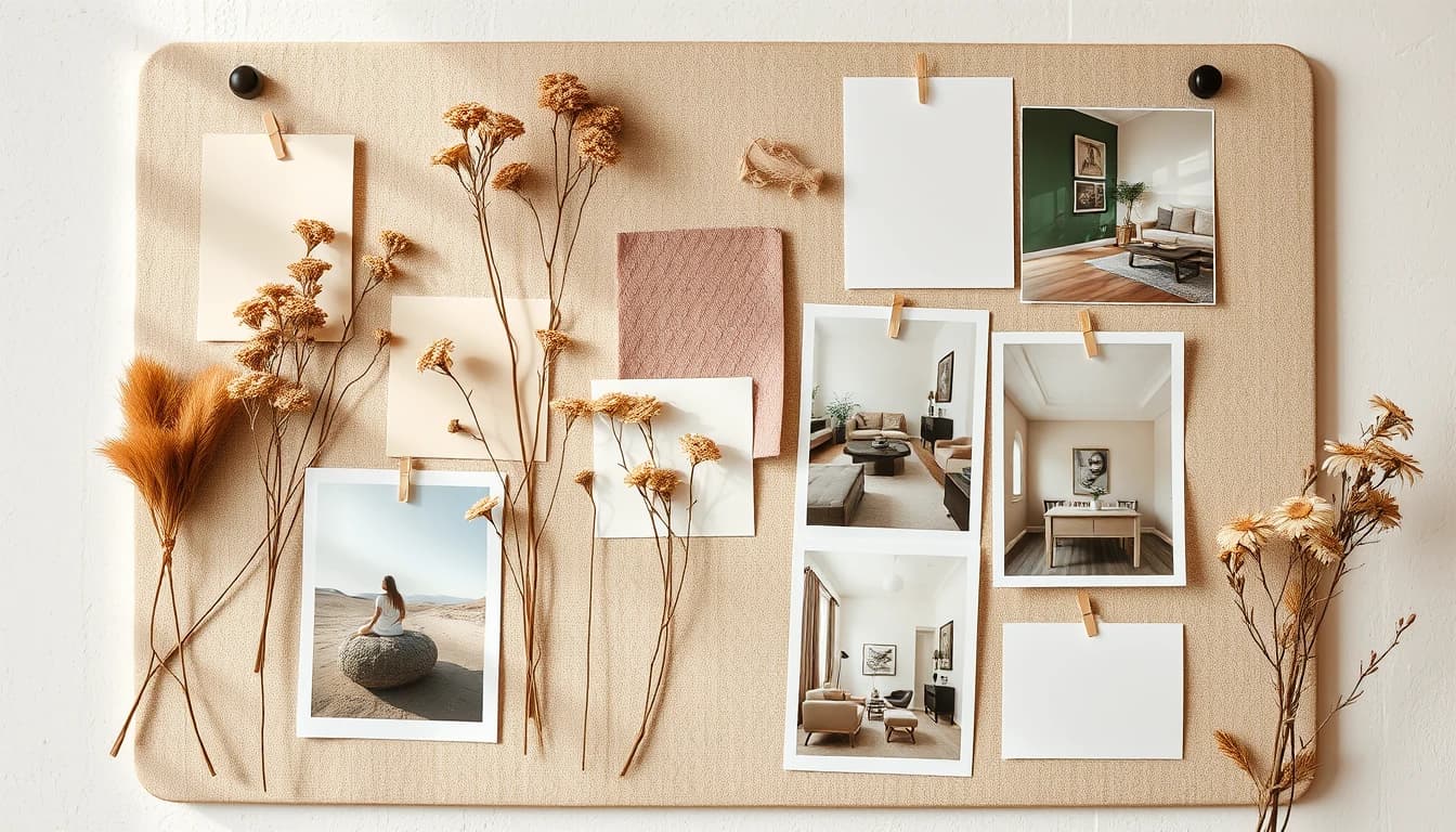 Moodboard déco avec nuancier et échantillons de matières