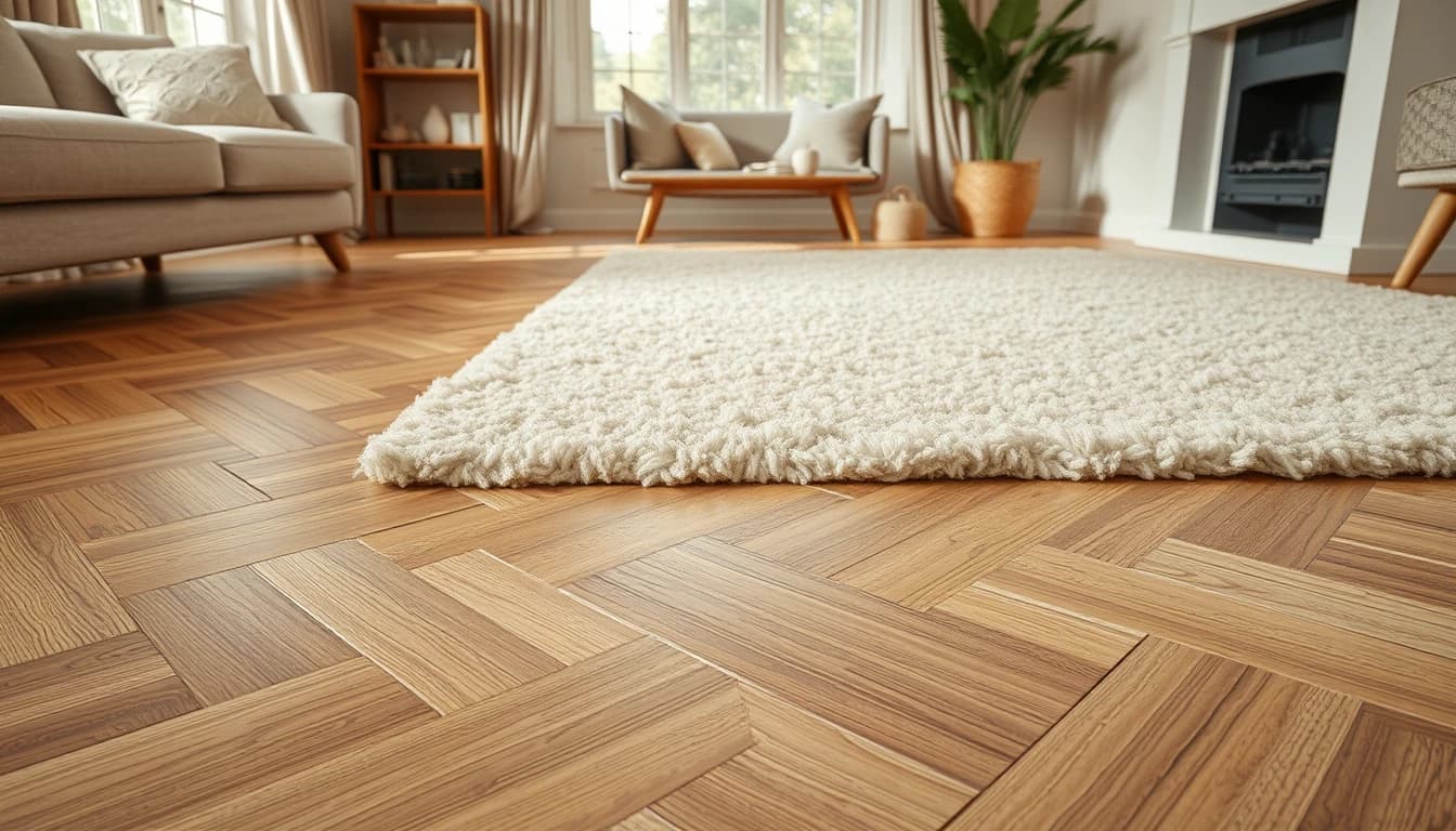 Parquet chevron en chêne visualisé avec l'outil sols de DecorAI